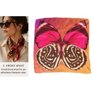 Vintage Silk Butterfly Scarf Hand Rolled  21" X 21" Parisian Retro Boho